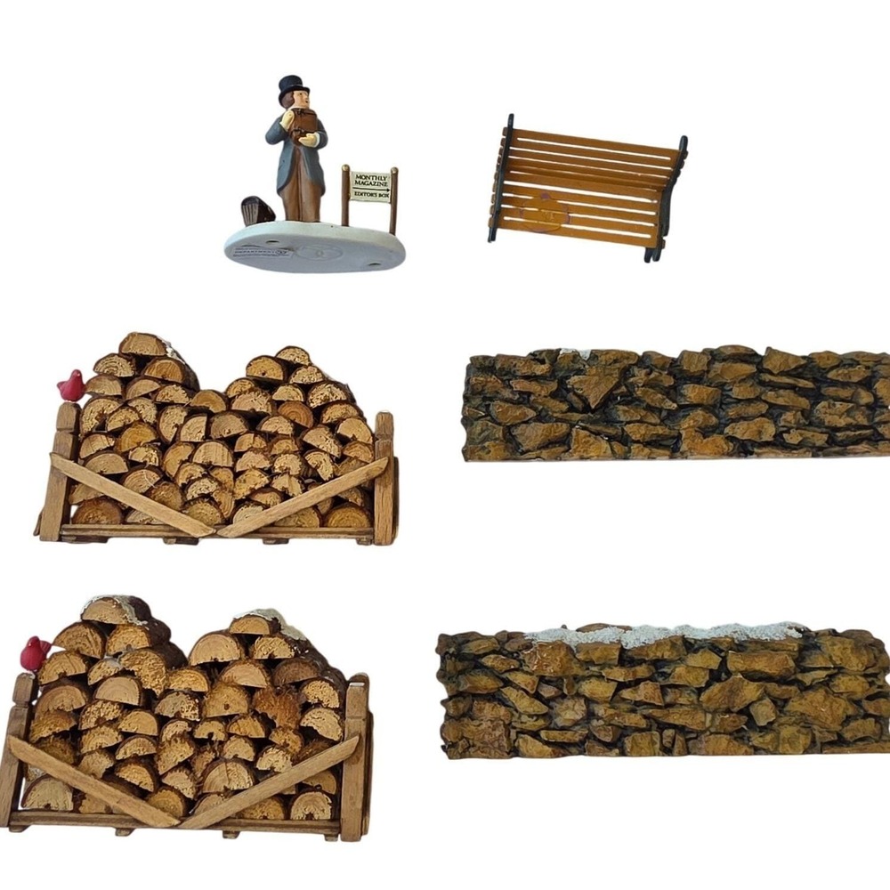 Department 56 Dickens Village Accessories Wood Piles Stone Walls Bench‎ Figurine